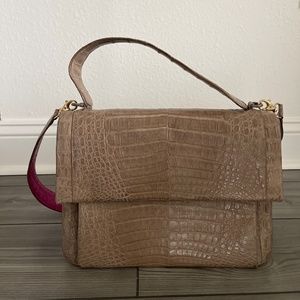 Nancy Gonzalez Crocodile Leather Handbag Flap Bag Taupe